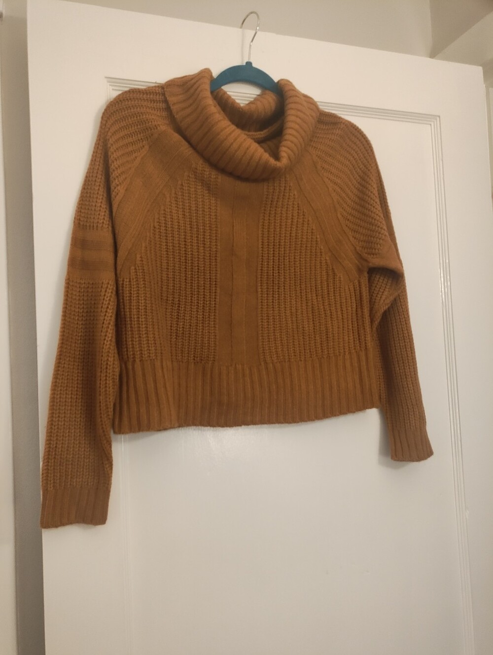 C.J. Great Trends Camel Chunky Knit Cowl Neck Cropped Sweater Fall Cozy